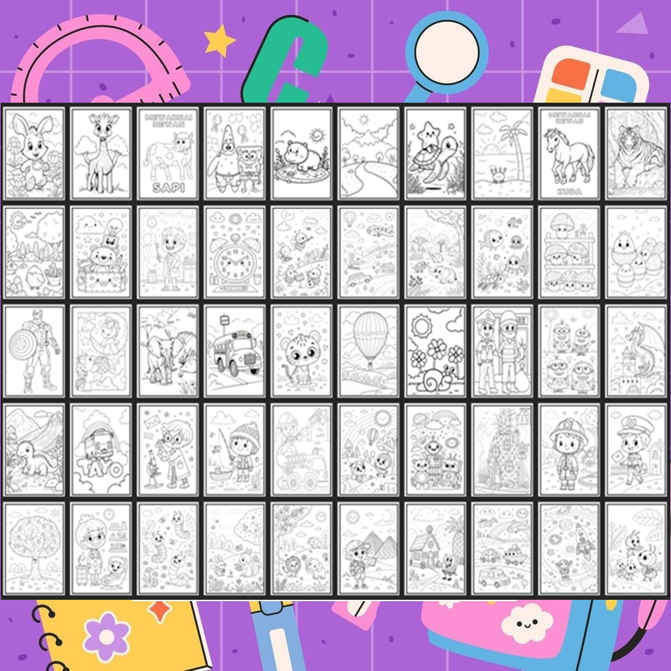 

Termurah Paket 50 Lembar Gambar /Kertas Gambar Mewarnai Anak Gratis Pensil Warna