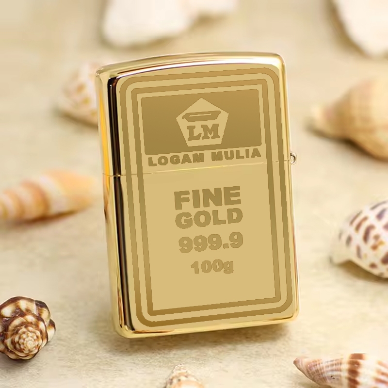 Korek Api Logam Mulia Emas Perak Batangan Stainless Cetak Laser Grafir Pemantik Rokok Bahan Metal