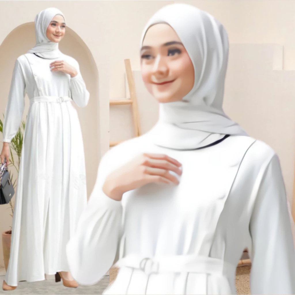 Gamis Putih Tulang Polos Simpel Dress Crinkle Wanita Muslim