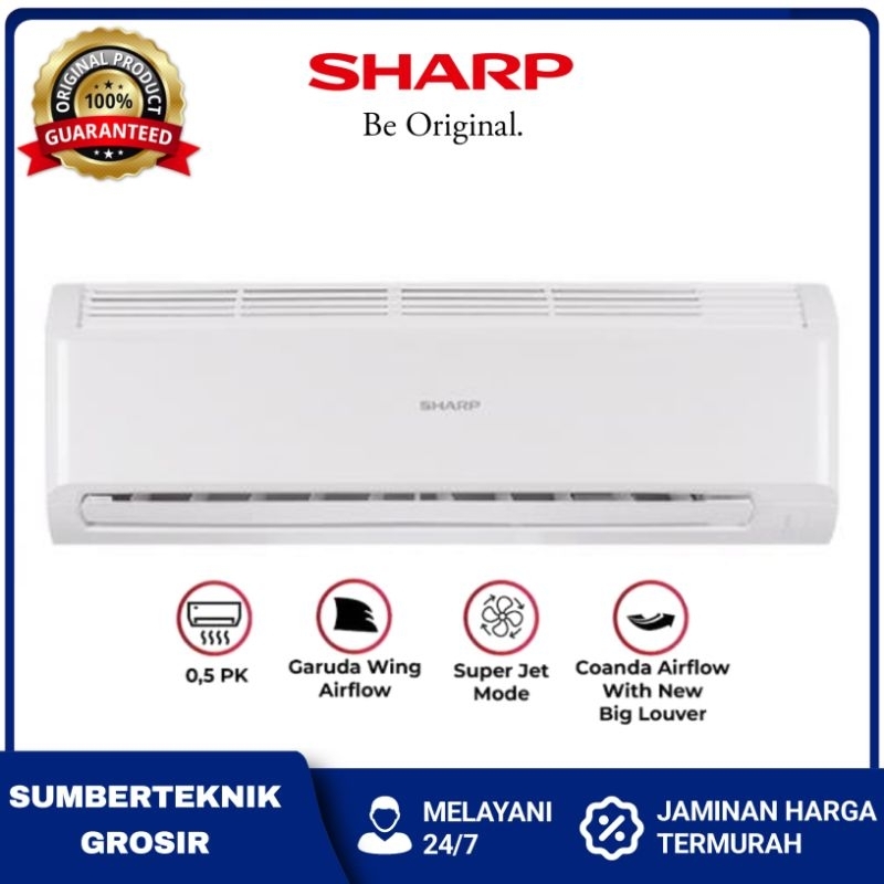 Ac SHARP 1/2 PK Ah-a5bey Ah a5bey 5bey Split Standard Non Inverter Garuda Series Hemat Listrik - Air