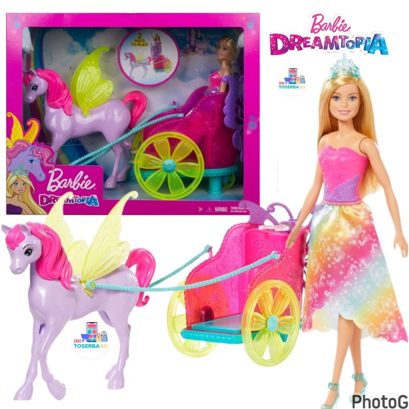 BARBIE DREAMTOPIA PRINCESS DOLL WITH FANTASY HORSE AND CHARIOT / MAINAN ANAK BONEKA BARBIE DREAMTOPI