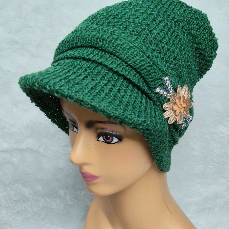 Ciput Rajut Ibu / Nini Kerepus Rajut Bunga Topi / Penutup Rambut Wanita