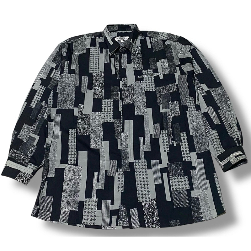 LUCIANO SOPRANI UOMO Kemeja Vintage Pria Hitam Preloved