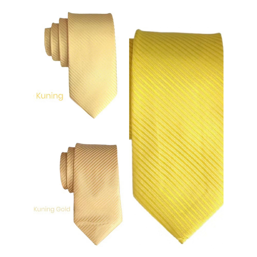 Dasi Pria Panjang Polos Salur Banyak Pilihan Warna Lebar 3 inc / 7,6 Cm Kantor Gold Kuning Orange