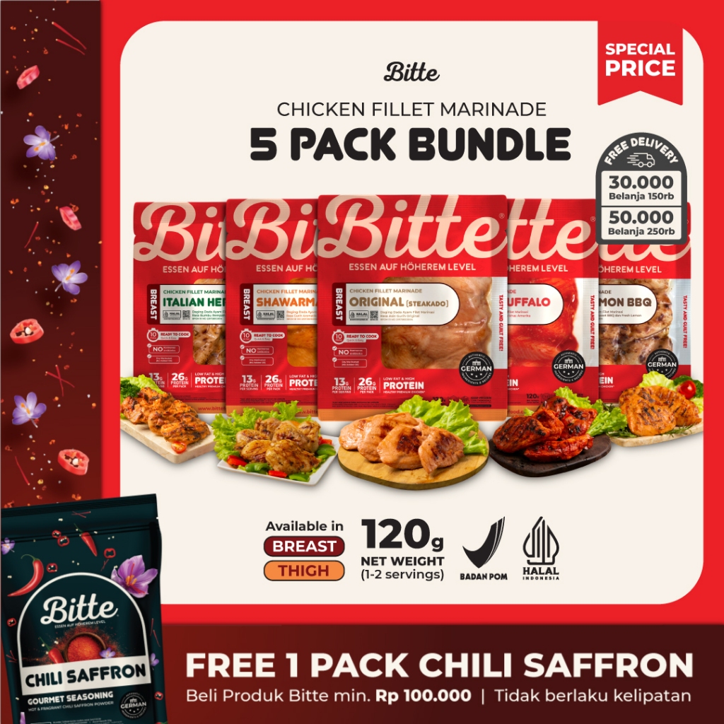 

Bitte Food 5 PACK BUNDLE Chicken Fillet Marinade / Ayam Filet Marinasi 120g