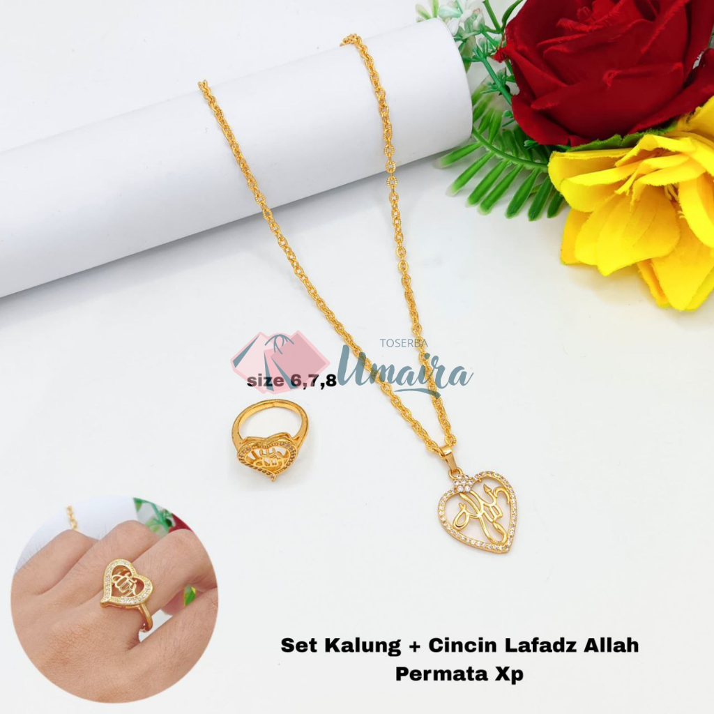 Set Kalung Cincin Lafadz Allah - Kalung Titanium Wanita Lafaz Allah - Cincin Wanita