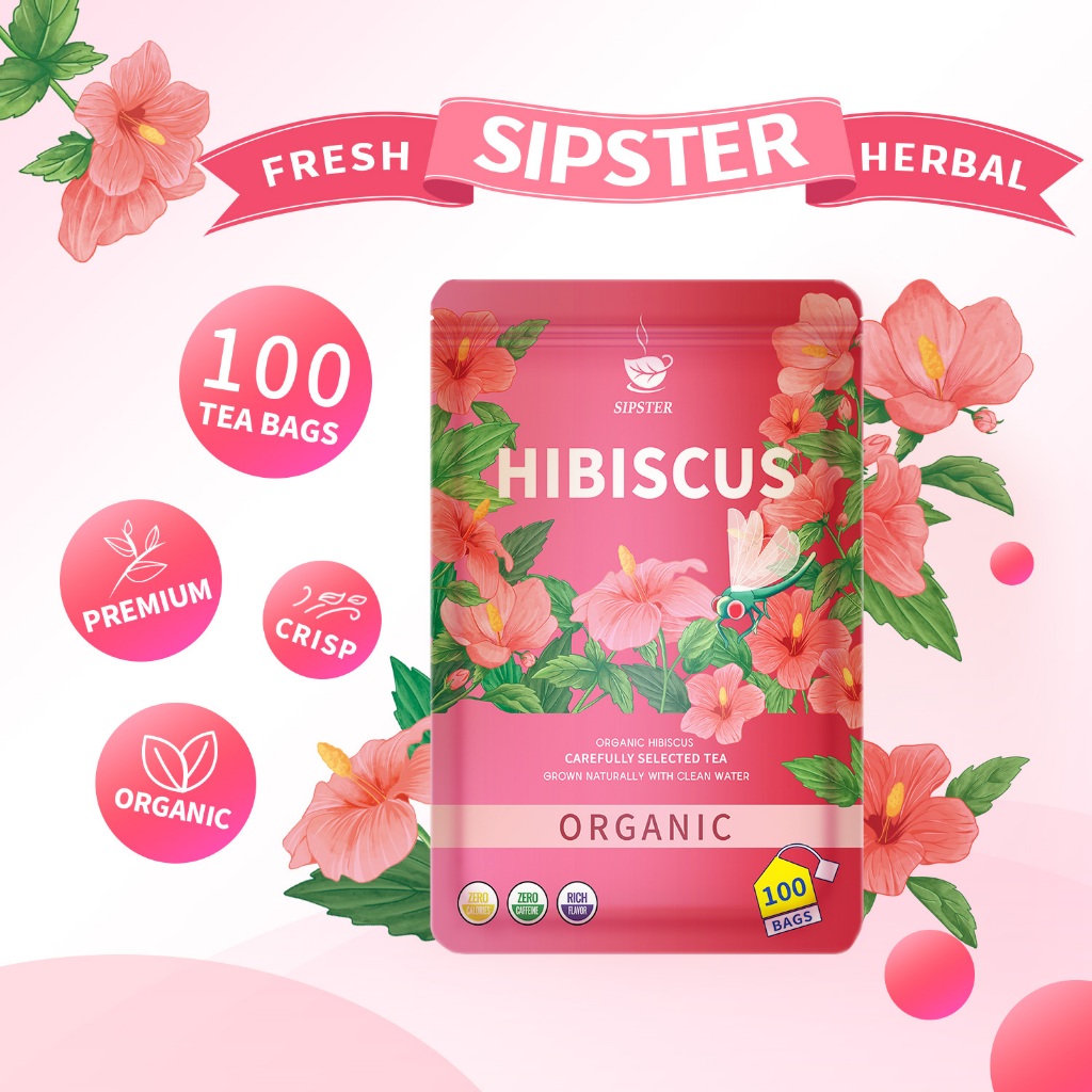 

SIPSTER Teh Rosella (HIBISCUS TEA) |100 Kantong Teh | 200g | Herbal Organik | Bebas GMO & Kafein