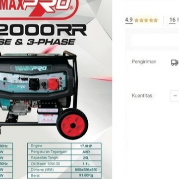 

Generator YAMAMAX PRO ST12000RR 3 phase 220V/380V 6500 watt Genset