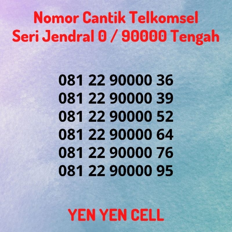 Nomor Cantik Telkomsel Seri Jendral 0 / Kwartet 0 / 90000 Tengah - Kartu Perdana Simpati Seri Banyak