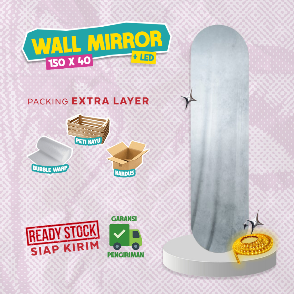WALL MIRROR + LED STRIP / KACA DINDING AESTHETIC / KACA FULL BODY / CERMIN | MIRROR MURAH