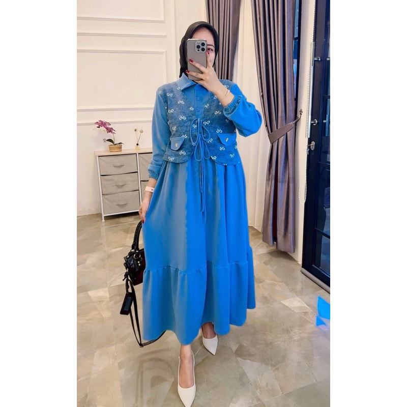 tokyo premium_midi dres cardigan tali kaos knit