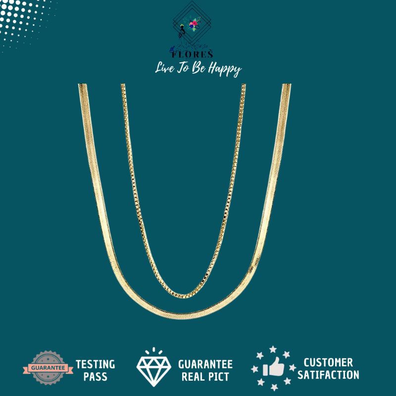 Flores -Kalung Wanita Antikarat  Gold S925 Adjustable 2 layer