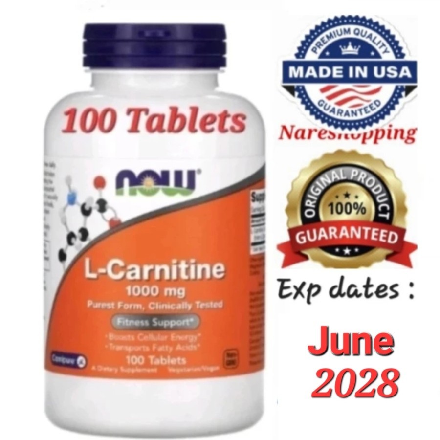 Now Foods L-Carnitine 1000 mg 100 Tablets Boosts Cellular Energy Vegan