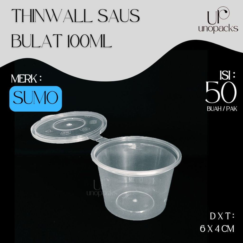 THINWALL SAUCE CUP BULAT 100ML WADAH SAUS SAMBAL MAYONAISE PLASTIK PLUS TUTUP BENING SUMO (50 PCS)