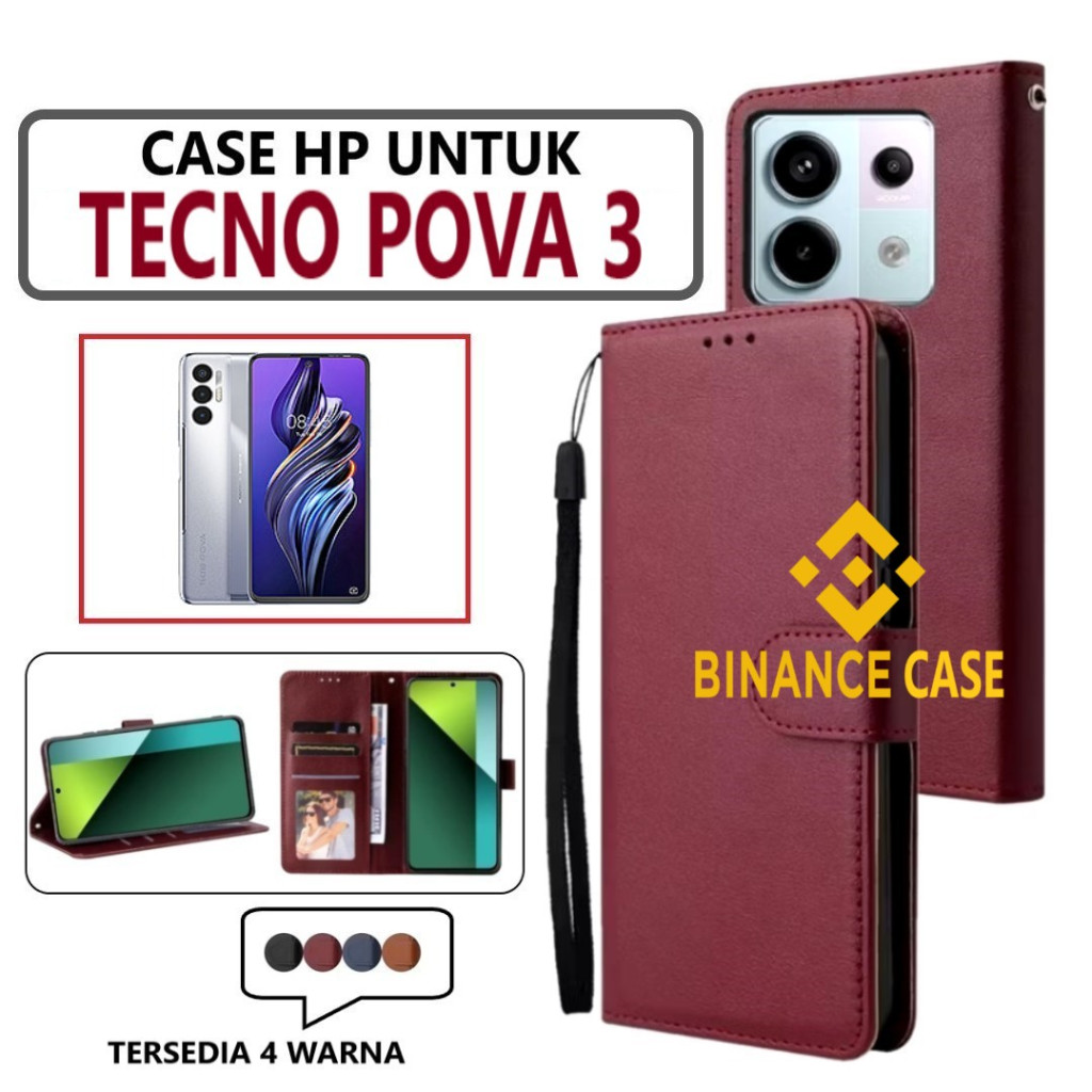 LEATHER FLIP CASE TECNO POVA 3 CASE KULIT FLIP WALLET LEATHER KULIT PREMIUM SARUNG BUKA TUTUP KESING