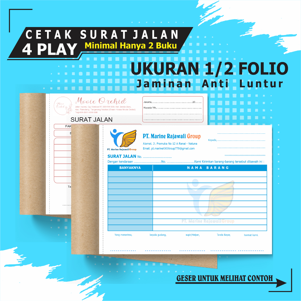 

surat jalan 4 ply custom ukuran 1/2 folio ( 21 x 16 cm )