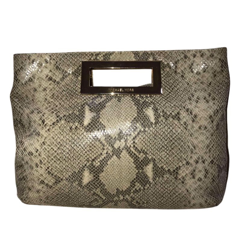 Preloved Michael Kors Barkley Python Snake Embossed Leather Clutch/Sling Bag