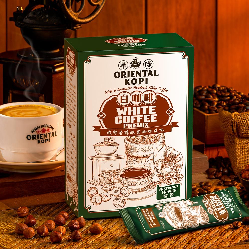 

ORIENTAL WHITE COFFEE HAZELNUT ORIGINAL MALAYSIA / ORIENTAL KOPI ( 40g x 10 sachets )