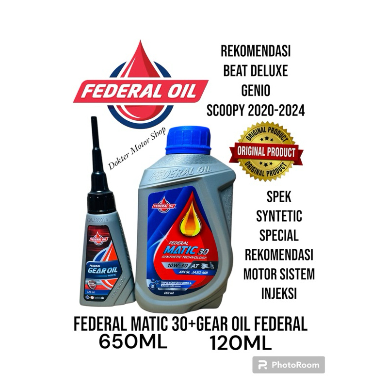 Paket Federal Matic Oil 30 650Ml Sae 10W-30 API SL Syntetic Oli gear Federal- Oli motor matik Honda 