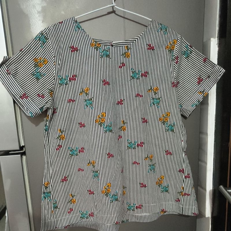 atasan baju katun wanita garis bordir bunga prelovd