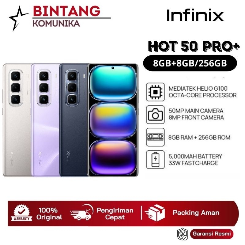 HP Infinix Hot 50 Pro+ 8/256GB 3D Curved 120Hz Amoled Helio G100 Garansi Resmi Infinix Indonesia