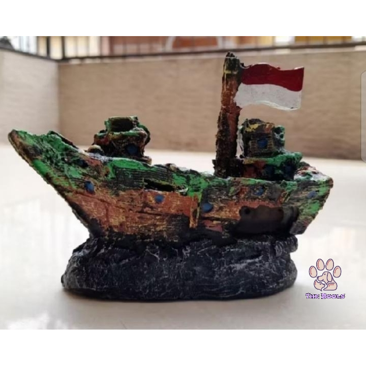 (The Bools) Dekorasi aquarium kapal bendera, hiasan aquarium kapal bendera, kapal bendera, hiasan ka