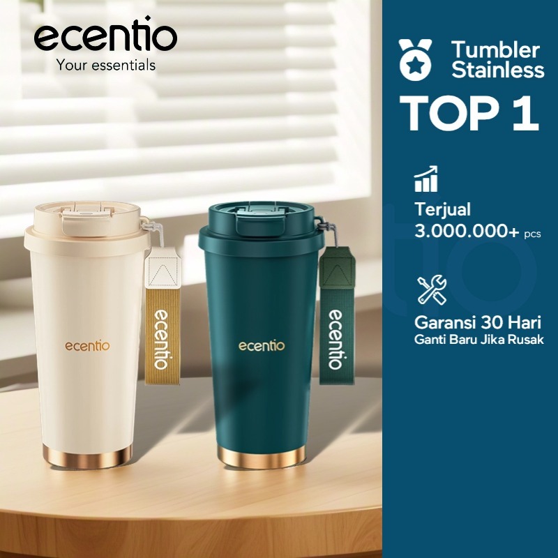 ecentio tumbler minum premium 530ml tahan dingin 24 jam botol stainless 316 portable ramadan hadiah 