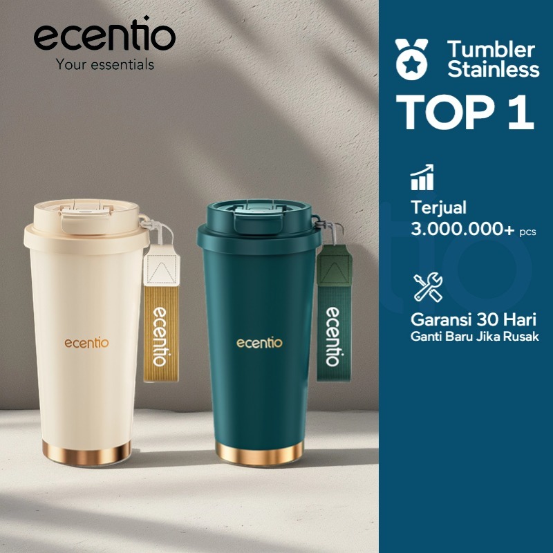 ecentio tumbler minum premium 530ml tahan dingin 24 jam botol stainless 316 portable