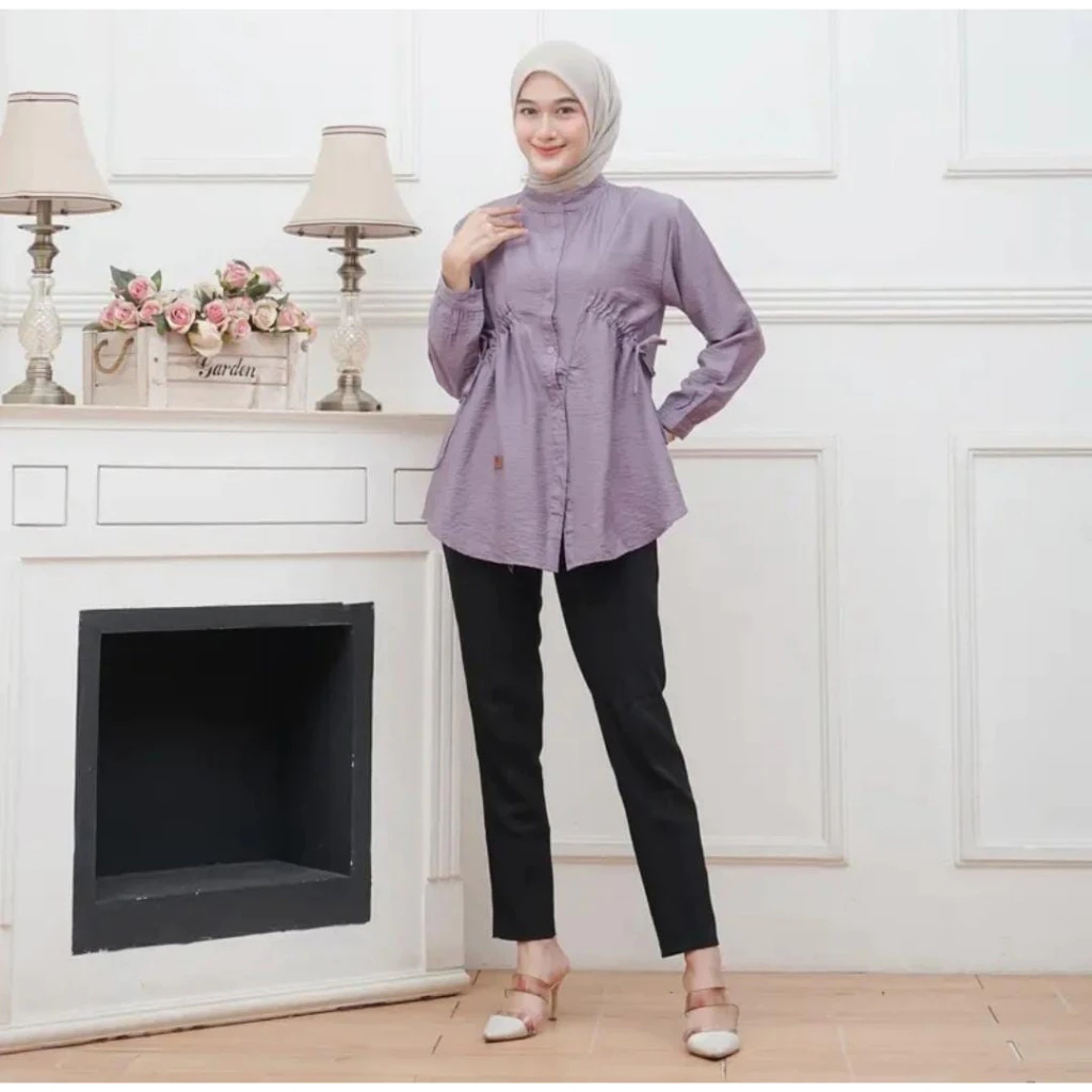 ZASKIA BLOUSE POLO LINEN / ATASAN BLOUSE WANITA KEKINIAN | BLOUSE REMAJA KEKINIAN