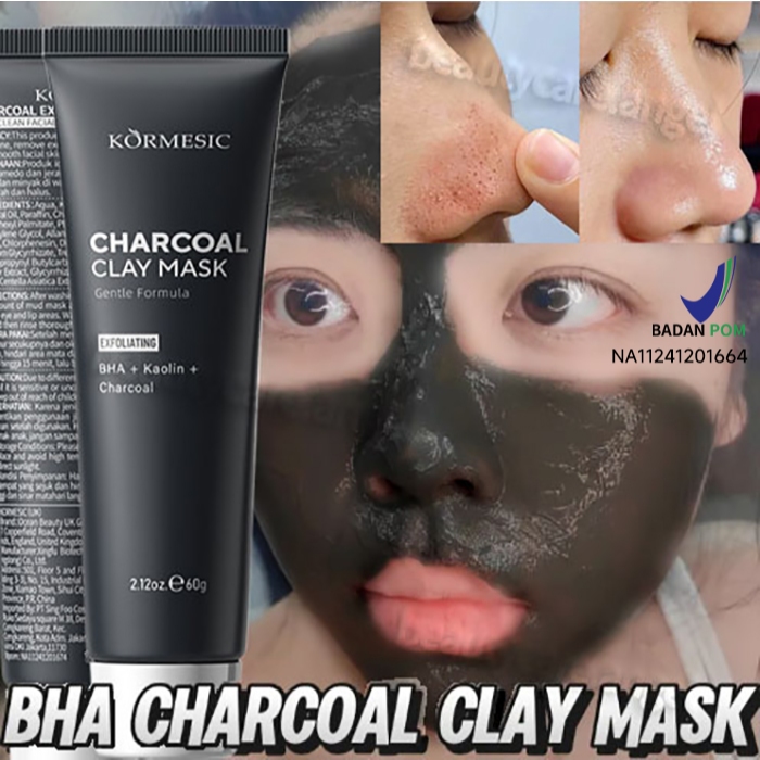 BHA Charcoal Clay Mask 60g [COD-BPOM] Masker Penghilang Komedo Masker Wajah Mud Mask Eksfoliasi Meng