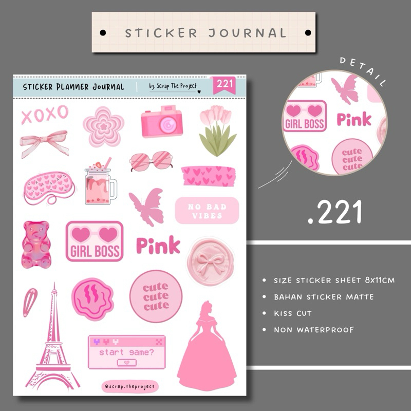 

STICKER PLANNER JOURNAL / PINK FAVORITE COLOR STICKER / SCRAPBOOK STAMP / STP - 221