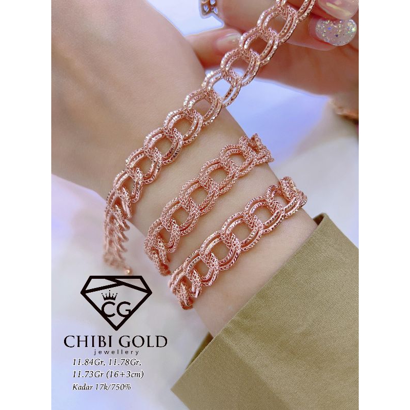 CHIBI LOKASARI - Gelang tangan Rantai kerancang emas 750 kadar 17k