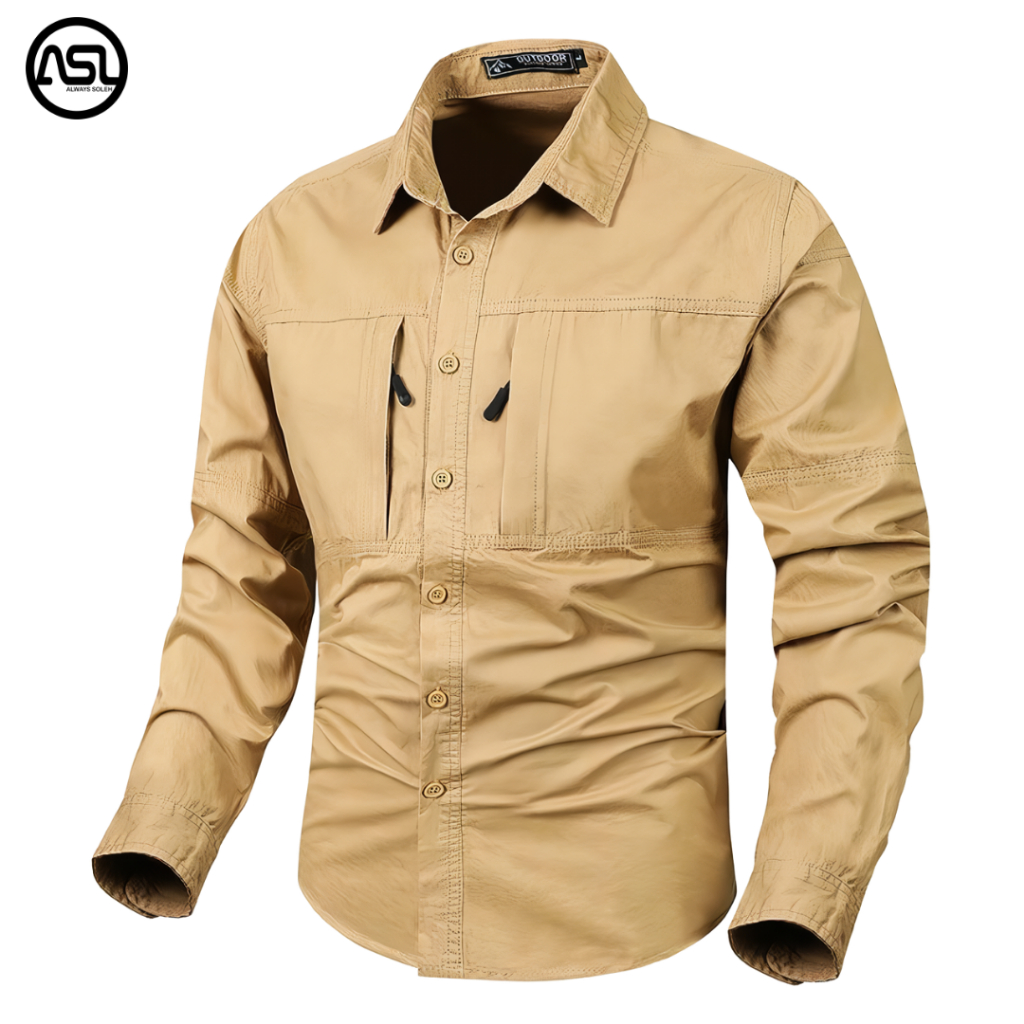 Kemeja Tactical Cream Lengan Panjang / Kemeja Pria Lengan Panjang / Kemeja Tactical Pria / Kemeja Ta