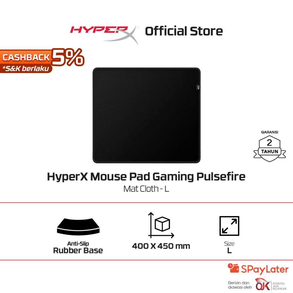 HyperX Mouse Pad Gaming Pulsefire Mat RGB Soft Cloth - L Black Original Rubber Anti Slip Deskmat Pro