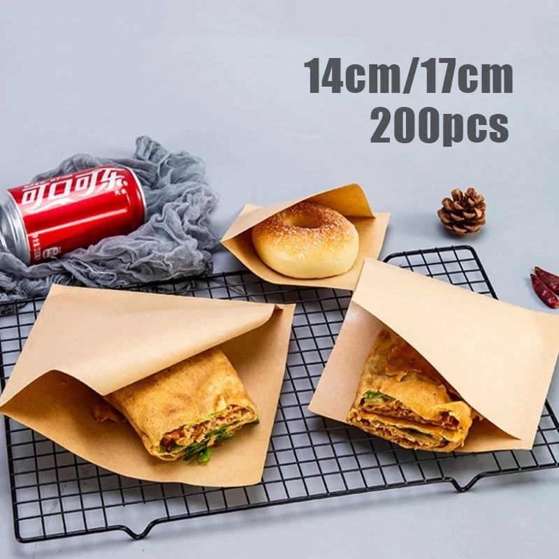 200pcs Kantong Kertas Lembar Anti Minyak 14*14cm 17*17cm / Kertas Roti Kue Burger Gorengan Paper Bag