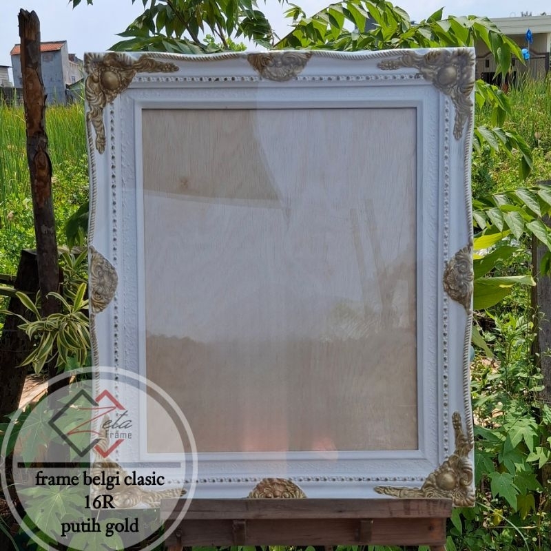 Pigura foto belgi clasic putih gold - Frame foto ukir belgi 16R (40x50) atau 16RS (40x60)