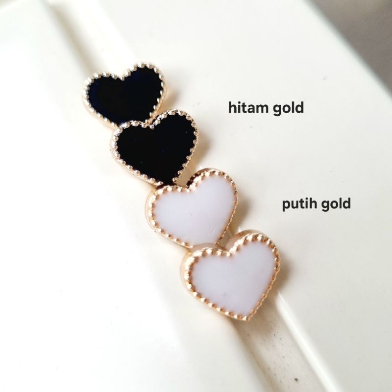 kancing jamur love heart hitam putih mutiara 12mm
