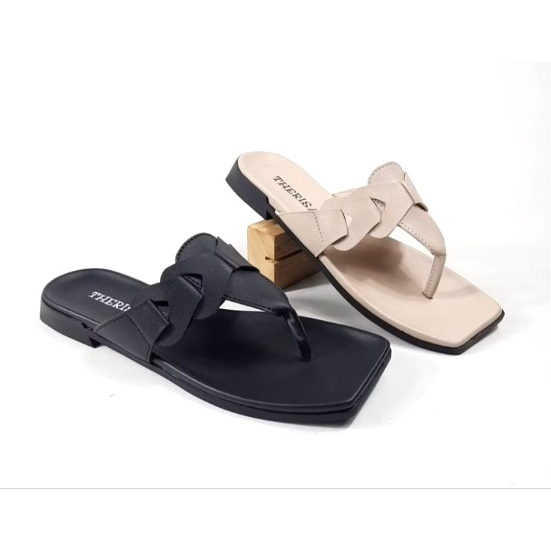 Sendal Jepit Wanita Therisa KQkq. 01 hitam, khaki 36-40