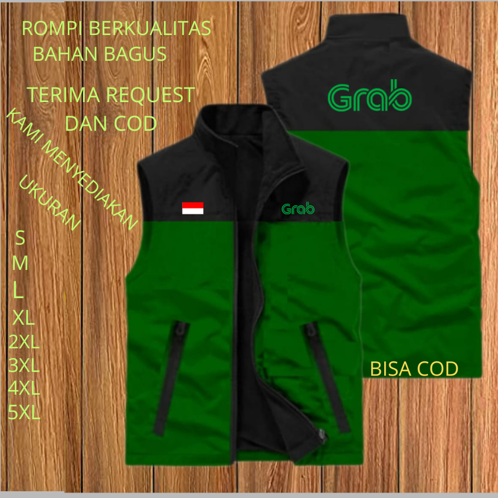 BISA COD - Jaket Rompi Grab Original Terbaru Rompi Grab Terbaru 2024 Vest Ojol Terbaru Grab Driver