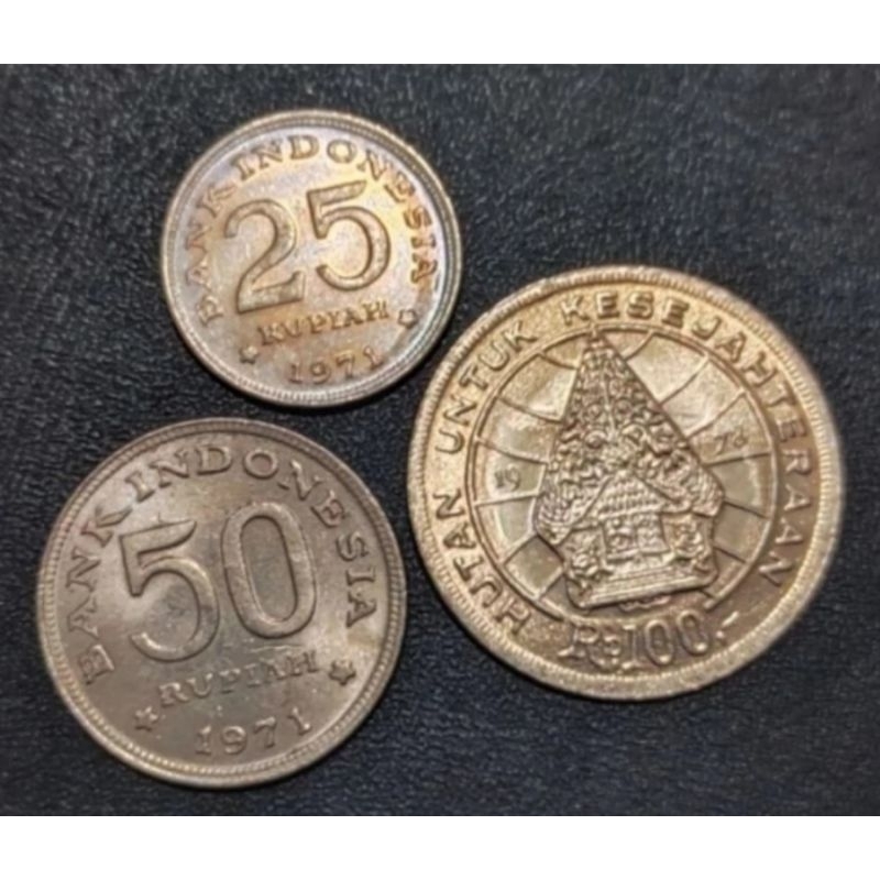 3 Keping Koin Nikel indonesia 100 dan 50 dan 25 Rupiah