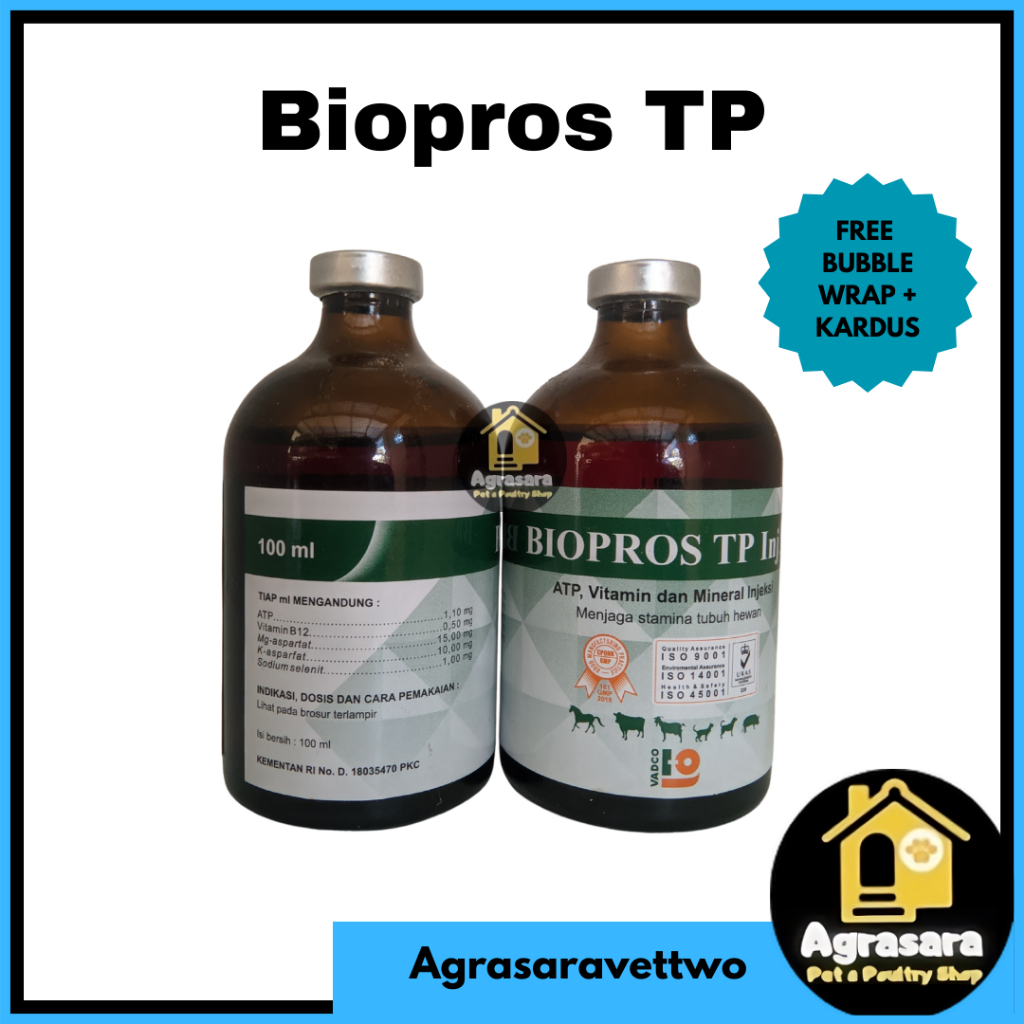 BIOPROS TP INJ. 100 ml - Vitamin Mineral ATP Stamina Sapi Kambing Kuda Kucing