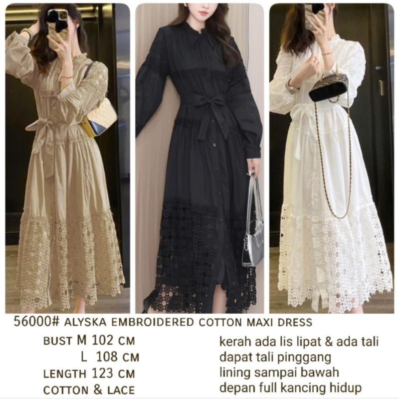 [ Liska Emroidered Cotton Maxi Dress ] Fashion Gaun Wanita Formal Pesta Party Elegan Classy Dres Aly