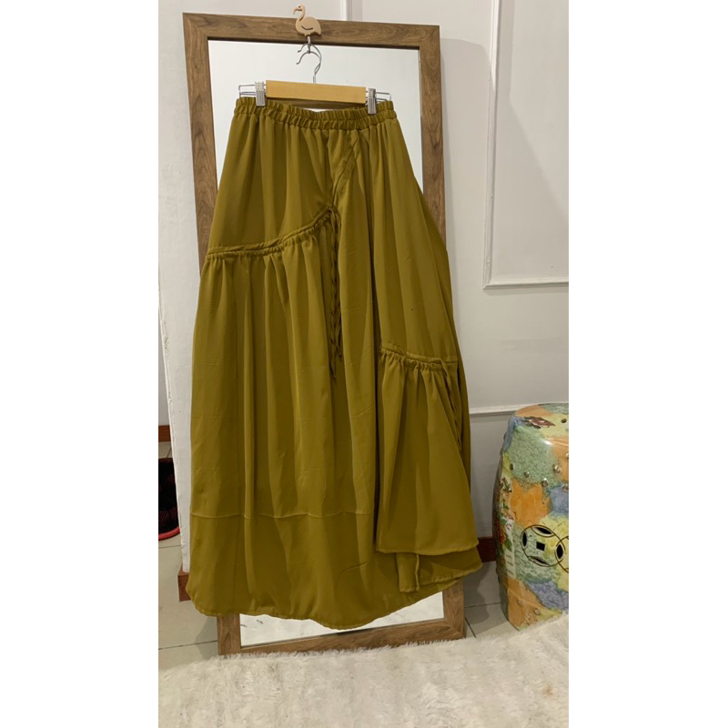 OFASHION Rok susun tingkat wanita skirt rok panjang wanita
