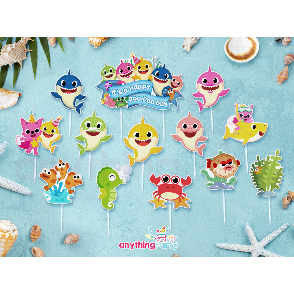 

Shark Family Birthday Cake Topper / Hiasan Dekorasi Tusukan Kue Cupcake Pudding Ultah Baby Shark, Mommy Daddy Grandpa Grandma