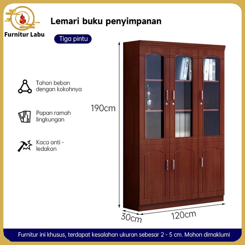 Lantai rak buku / rak buku menempel di dinding dengan lemari informasi penyimpanan pintu kaca / deng