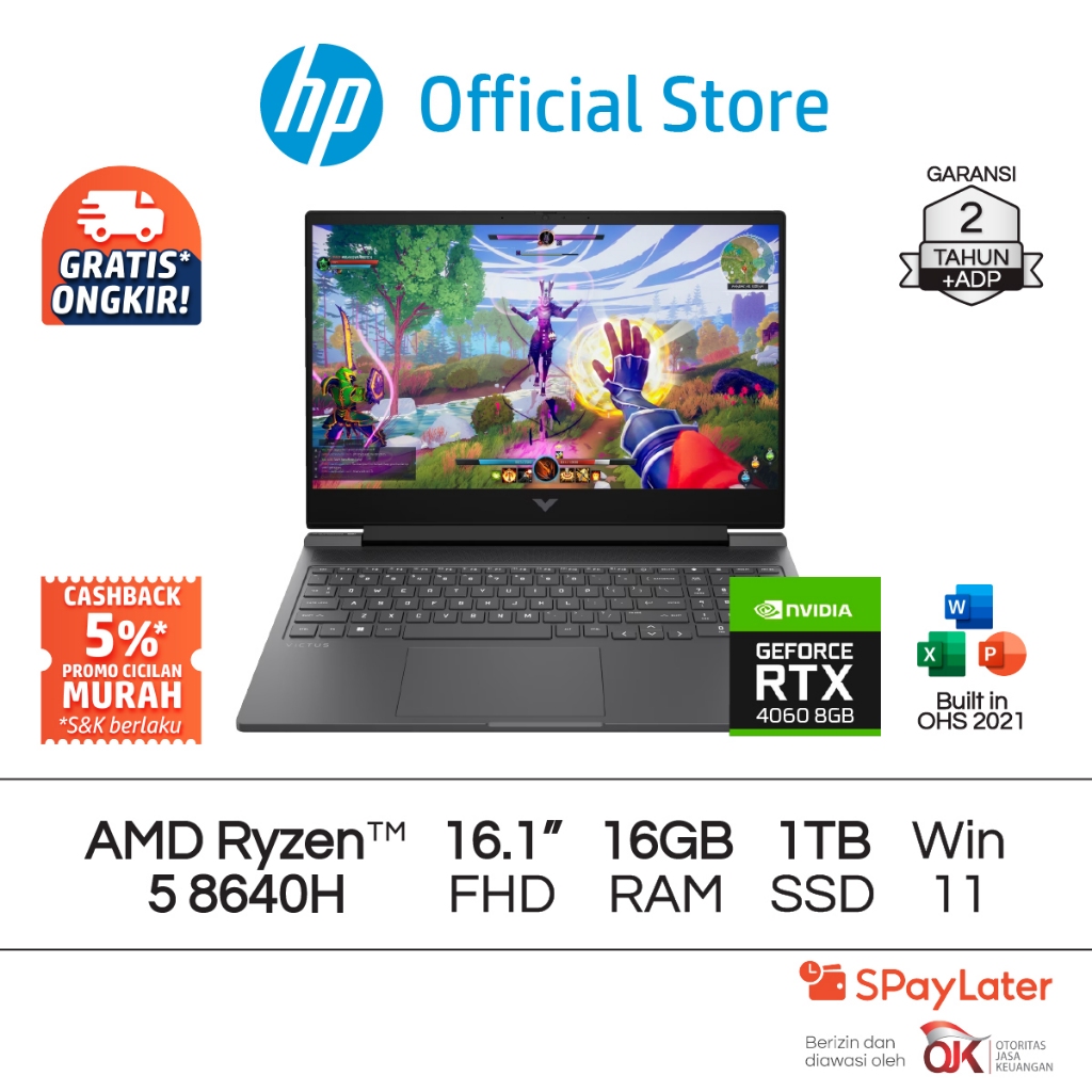 Victus Laptop Gaming HP AMD Ryzen 5 NVIDIA GeForce 16GB RAM 1TB SSD Silver / Blue / White Windows 11