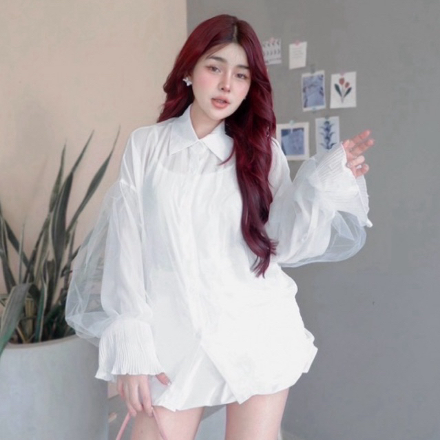 SIRI BLOUSE SIFON MIX PLISKET TUTU KANCING BANGKOK Atasan Wanita Tangan Panjang Cantik [ BAJUBANGKOK