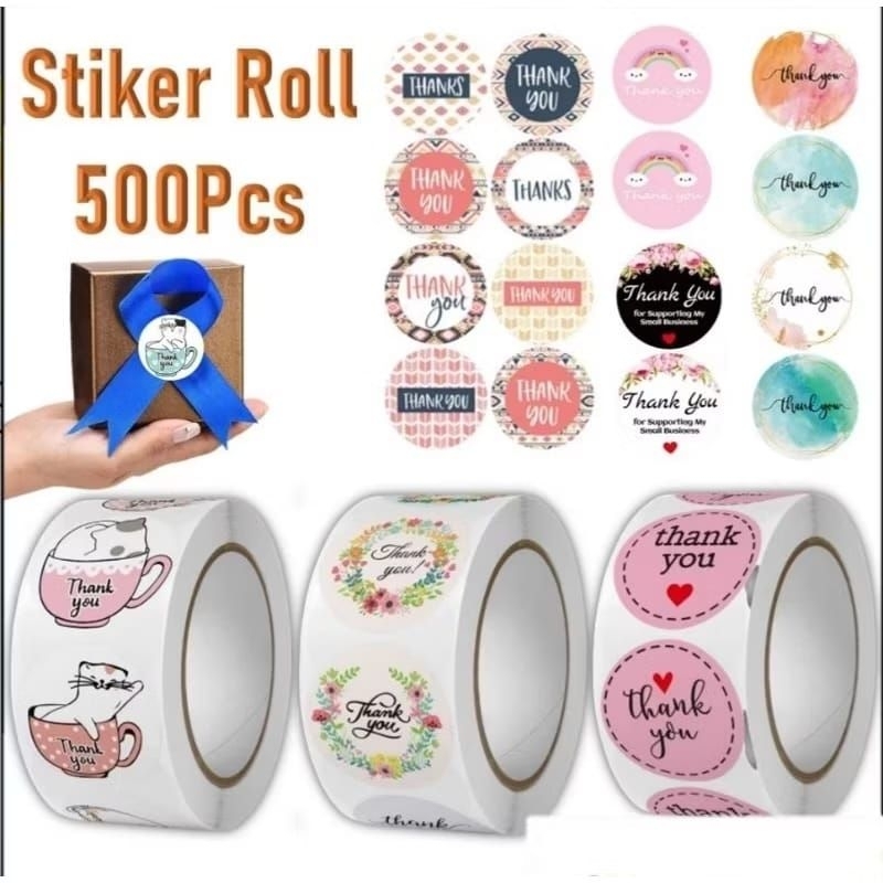 

Sticker Thank You Roll Isi 500 Pcs Stiker Terima Kasih Warna Self Adhesive Seal Label Roll Sticker Thank You 2.5Cm