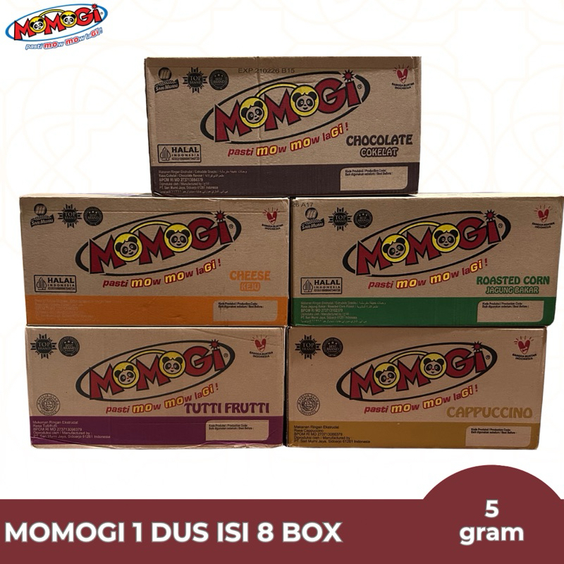 

[1DUS Isi 8 Box ] Momogi Stick Snack Makanan Ringan- Coklat Keju jagung bakar cappucino[1 Box @ 20 Pcs]