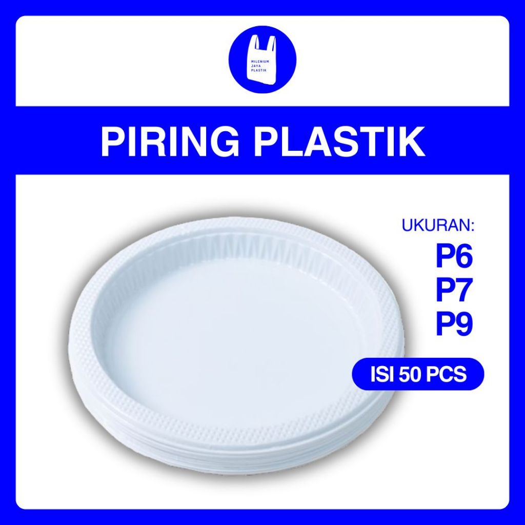 [50 PCS] Piring Plastik Putih Tebal Ukuran Kecil (P6)/Sedang (P7)/Besar (P9)